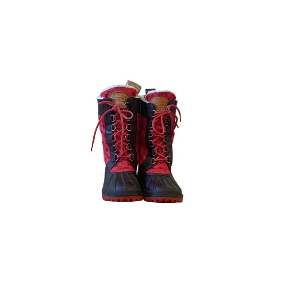 Coach Laura Red Signature C Quilted Lace Up Duck Snow Winter Boots - Picture 1 of 9